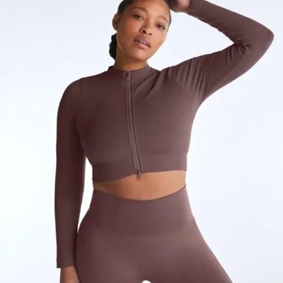 SET ACTIVE 2 Piece Set - Sculptflex Zip Jacket & Leggings Espresso Brown L/XL - Picture 6 of 8